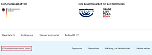 Screenshot der Fußzeile des Serviceportals Migration Deutschland mit Fokus auf die Copyright-Angabe